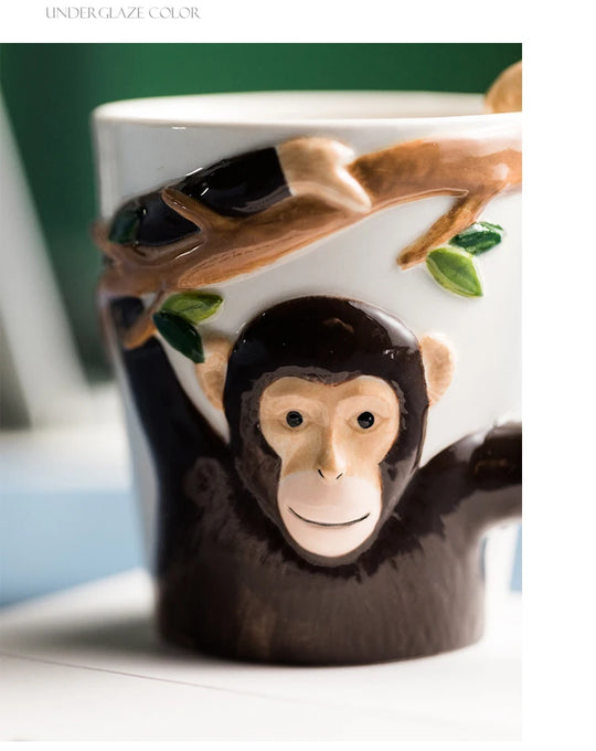 310ML Embossed Monkey Mug Ceramic Novelty 3D Animal Coffee Cup