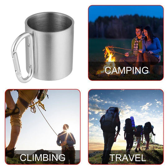 200ml Outdoor Camping Mug Stainless Steel Cup Traveling with Carabiner Handle Coffee Tea Mug Cookware Set Outdoor