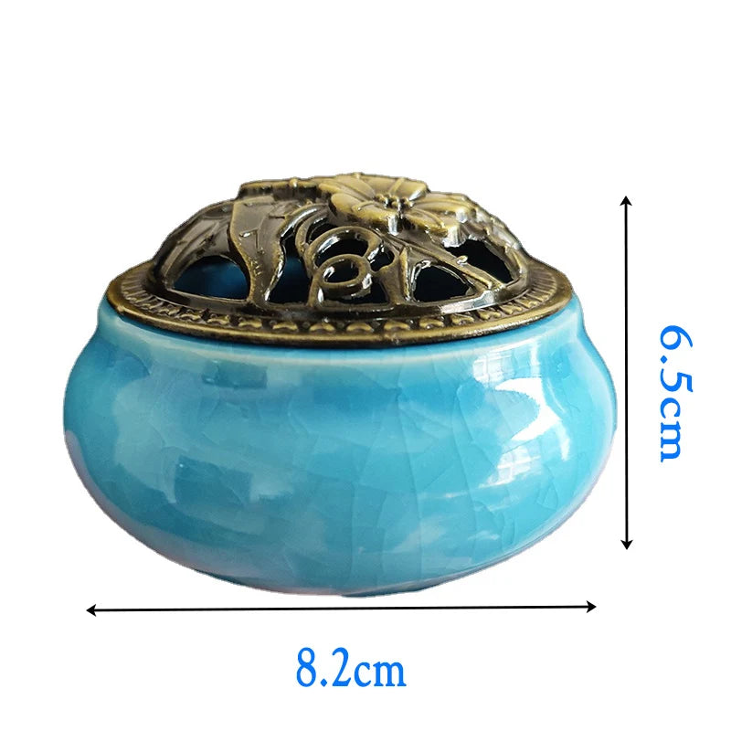 Ceramic Ice Crack Coil Incense Burner with Copper Cover