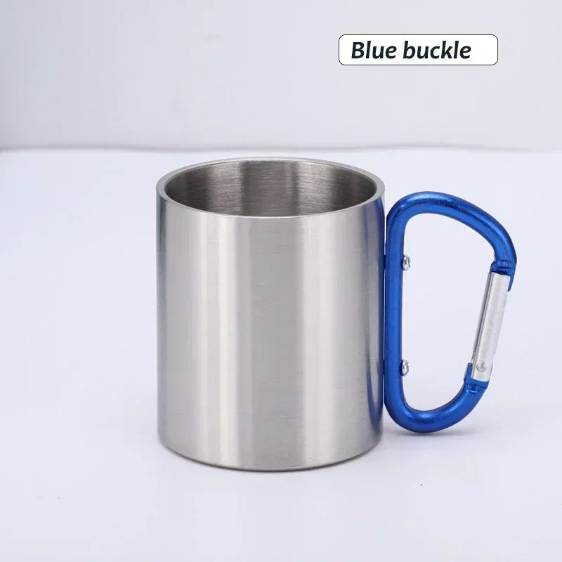 200ml Outdoor Camping Mug Stainless Steel Cup Traveling with Carabiner Handle Coffee Tea Mug Cookware Set Outdoor