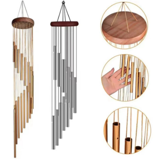 Wind Chimes - Aluminum Alloy, 6/12 Tubes, Gold/Silver, Clear Sound, with Hook for Home/Outdoor Wedding Party Memorial Decoration
