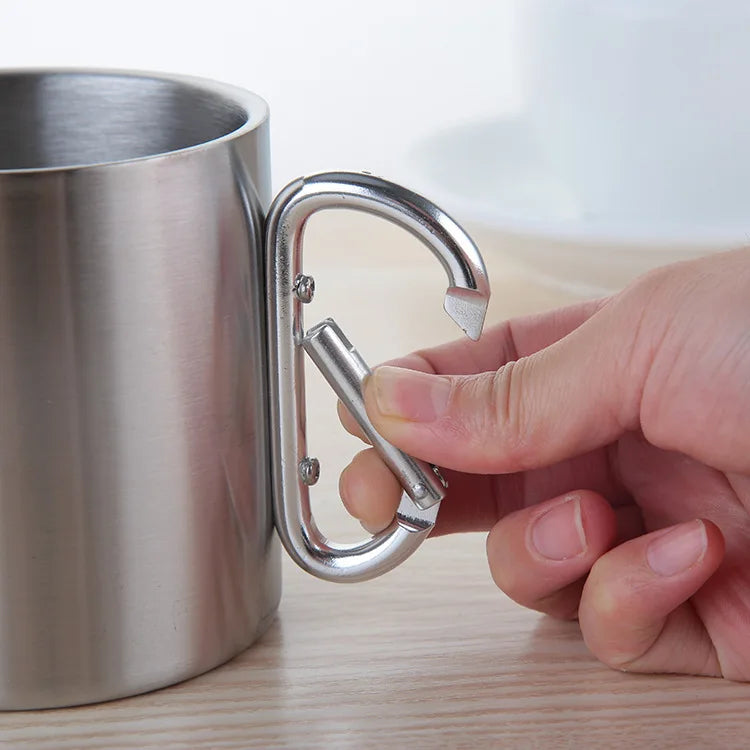 200ml Outdoor Camping Mug Stainless Steel Cup Traveling with Carabiner Handle Coffee Tea Mug Cookware Set Outdoor