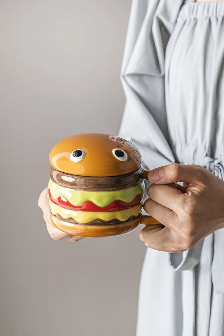 Coffee Mugs Creative Hamburger Shaped 300ML Water/coffee Cup with Lid
