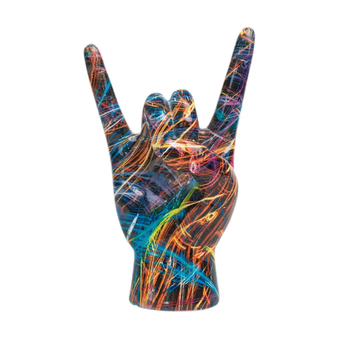 Rock on Hand Gesture Statue Art Figurine Home Decor Centerpiece Delicate Creative Sculpture for Cabinet Office Indoor Shelf Home