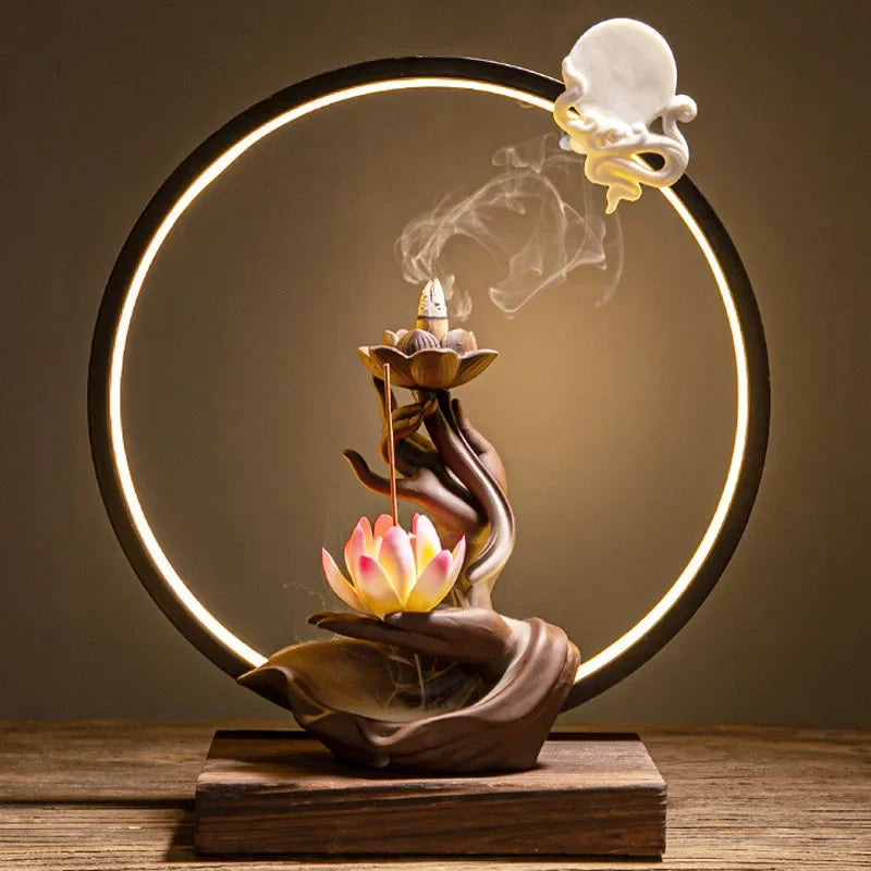 Buddha Hand Led Light Backflow Incense Burner