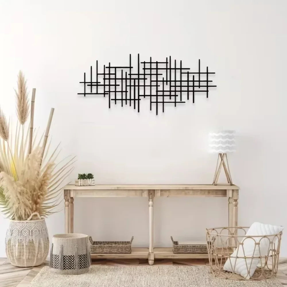 1pc Metal Wall Art Sculpture - Abstract Grid Cover. Geometric Pattern Wall Decoration.Wall Hanging Main Decoration.Wall Sticker.