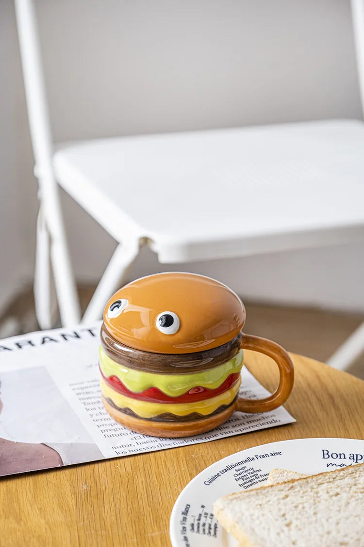 Coffee Mugs Creative Hamburger Shaped 300ML Water/coffee Cup with Lid