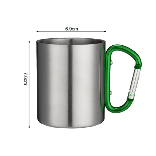 200ml Outdoor Camping Mug Stainless Steel Cup Traveling with Carabiner Handle Coffee Tea Mug Cookware Set Outdoor