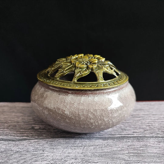 Ceramic Ice Crack Coil Incense Burner with Copper Cover