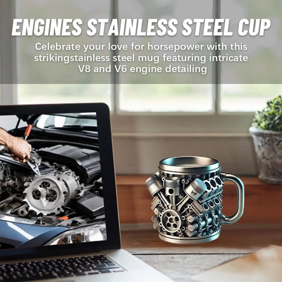 Stainless Steel Cup V8 & V6,  V6 V8 Engines Design Mug