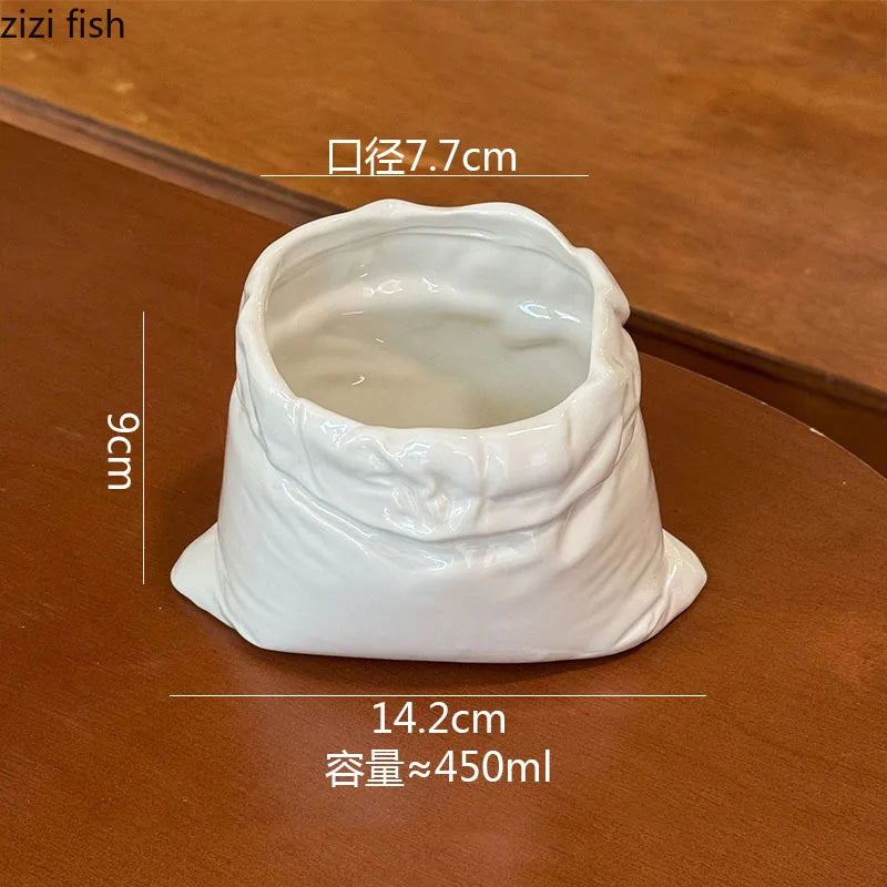 White Cloth Bag Coffee Cup Creative Ceramic Mug Concentrated Latte Cup Beverage Cup Milk Cups Juice Cups Household Drinkware