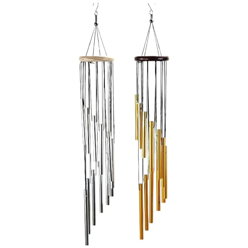 Wind Chimes - Aluminum Alloy, 6/12 Tubes, Gold/Silver, Clear Sound, with Hook for Home/Outdoor Wedding Party Memorial Decoration