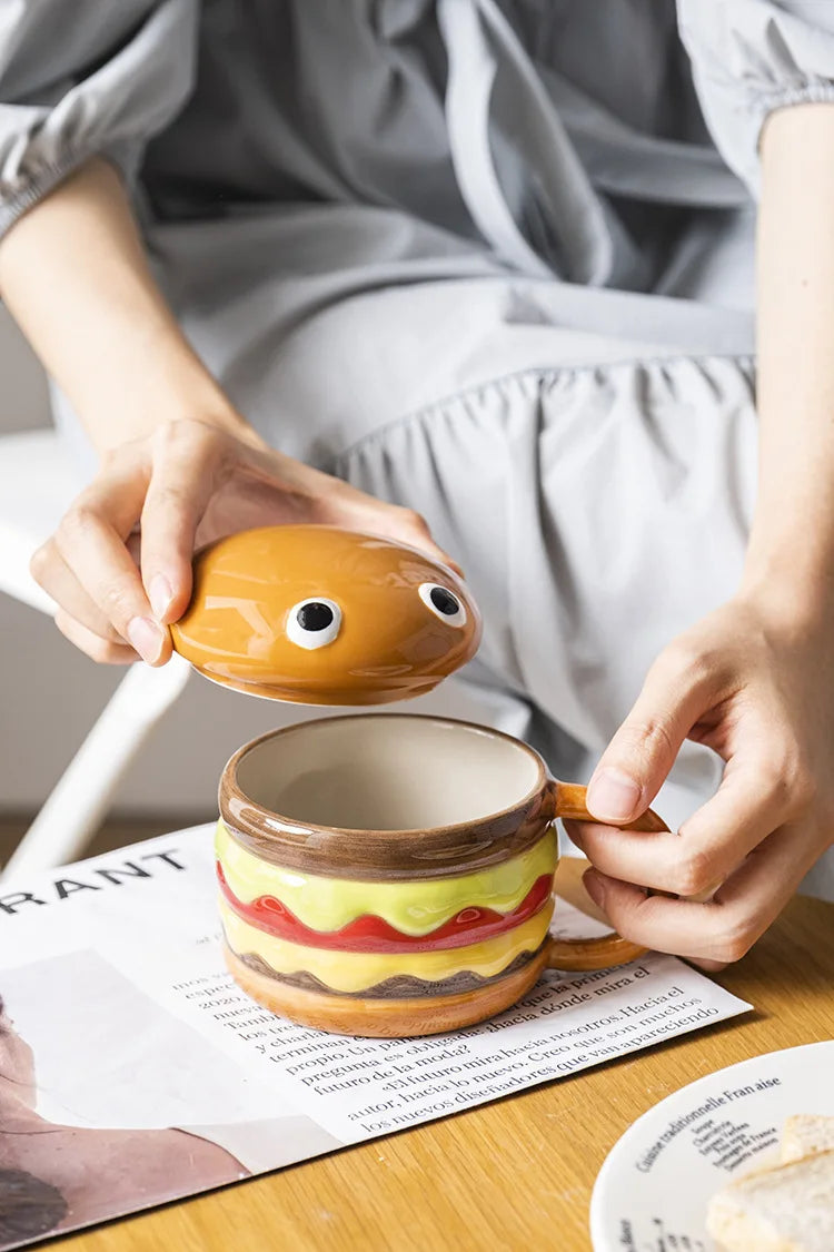 Coffee Mugs Creative Hamburger Shaped 300ML Water/coffee Cup with Lid