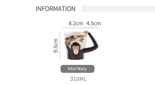 310ML Embossed Monkey Mug Ceramic Novelty 3D Animal Coffee Cup