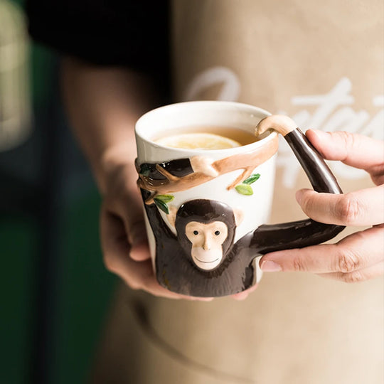 310ML Embossed Monkey Mug Ceramic Novelty 3D Animal Coffee Cup