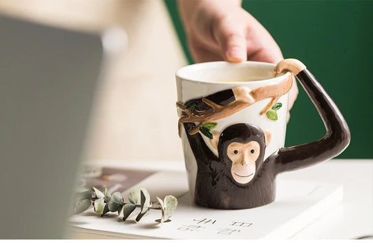 310ML Embossed Monkey Mug Ceramic Novelty 3D Animal Coffee Cup