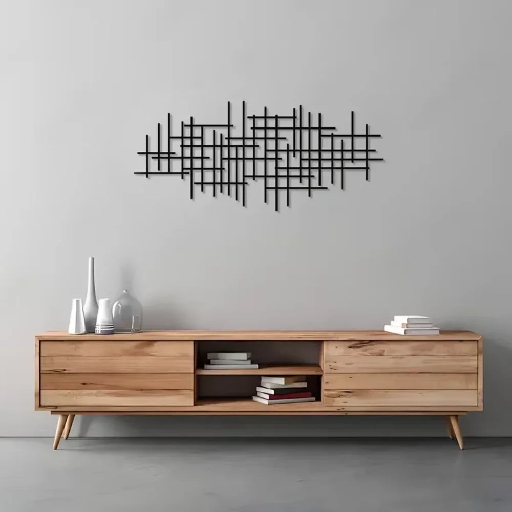 1pc Metal Wall Art Sculpture - Abstract Grid Cover. Geometric Pattern Wall Decoration.Wall Hanging Main Decoration.Wall Sticker.