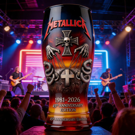 Metallica 45th Anniversary1981-2025 3D Embossed Blue Beer Glass