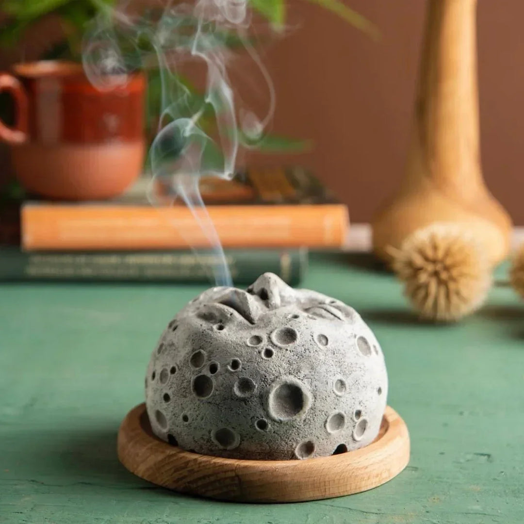 Home Incense Burner Holder Unique Moonscape Resin Handicrafts Moon Face Backflow Incense Base Zen Accessories Room Desk Decor