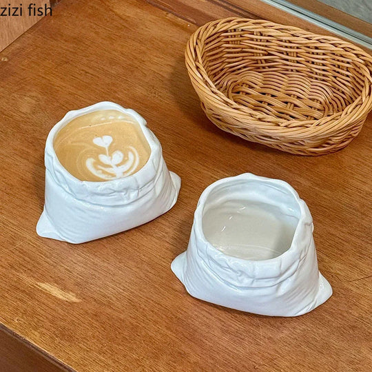 White Cloth Bag Coffee Cup Creative Ceramic Mug Concentrated Latte Cup Beverage Cup Milk Cups Juice Cups Household Drinkware