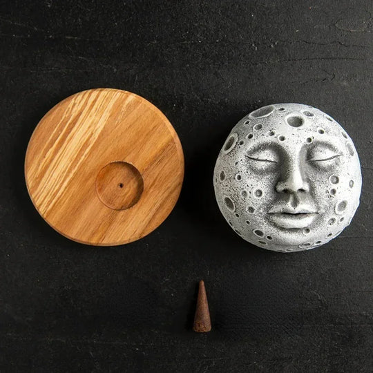 Home Incense Burner Holder Unique Moonscape Resin Handicrafts Moon Face Backflow Incense Base Zen Accessories Room Desk Decor