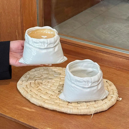 White Cloth Bag Coffee Cup Creative Ceramic Mug Concentrated Latte Cup Beverage Cup Milk Cups Juice Cups Household Drinkware