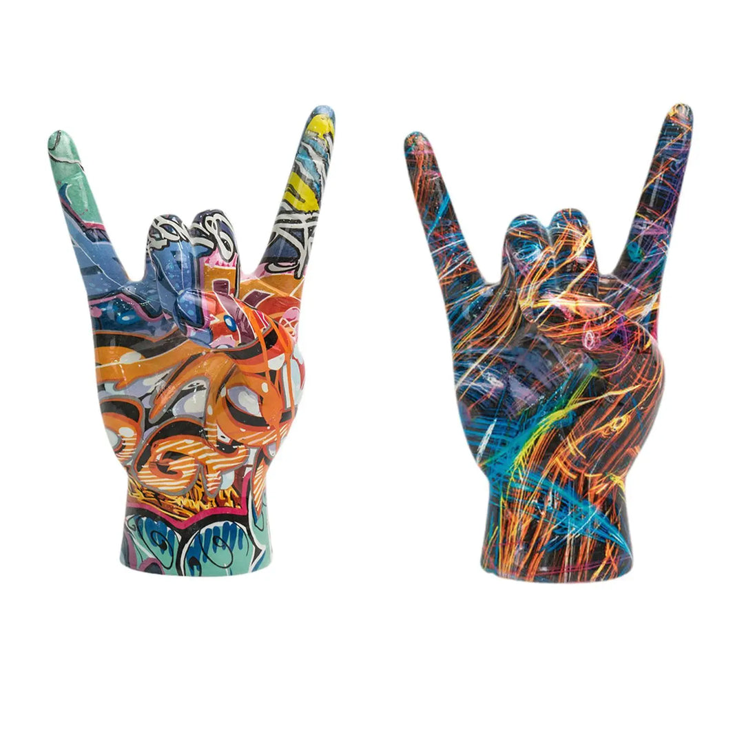Rock on Hand Gesture Statue Art Figurine Home Decor Centerpiece Delicate Creative Sculpture for Cabinet Office Indoor Shelf Home