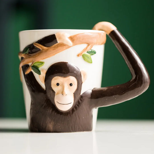 310ML Embossed Monkey Mug Ceramic Novelty 3D Animal Coffee Cup