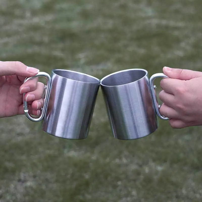 200ml Outdoor Camping Mug Stainless Steel Cup Traveling with Carabiner Handle Coffee Tea Mug Cookware Set Outdoor