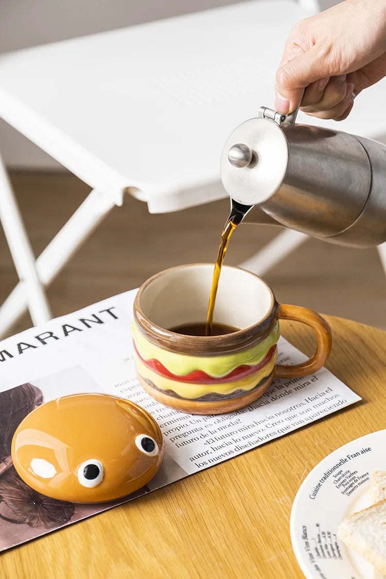 Coffee Mugs Creative Hamburger Shaped 300ML Water/coffee Cup with Lid