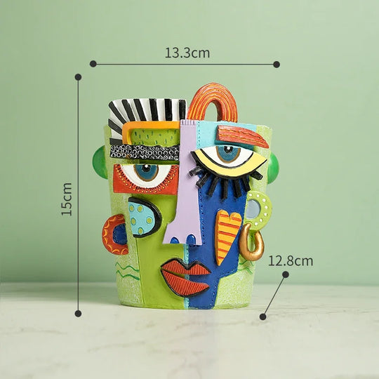 2025 New Creative Human Face Head Mask Sculpture Vase Art Resin Half-Length Portrait Flower Recording Ornament Desktop Ornaments
