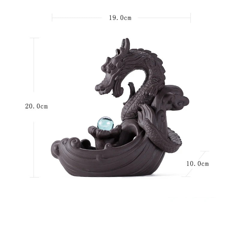 Hand Made Ceramic Backflow Dragon Incense burner with 50 cones