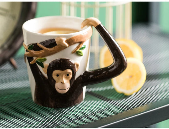 310ML Embossed Monkey Mug Ceramic Novelty 3D Animal Coffee Cup