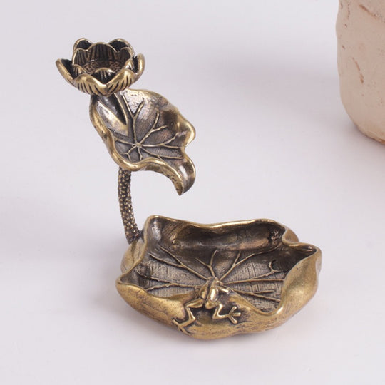 Antique Brass Lotus Leaf Backflow Incense Burner