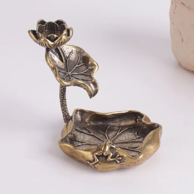Antique Brass Lotus Leaf Backflow Incense Burner