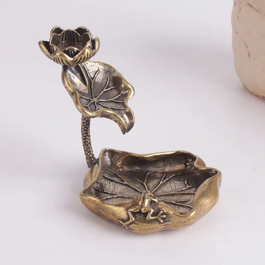 Antique Brass Lotus Leaf Backflow Incense Burner